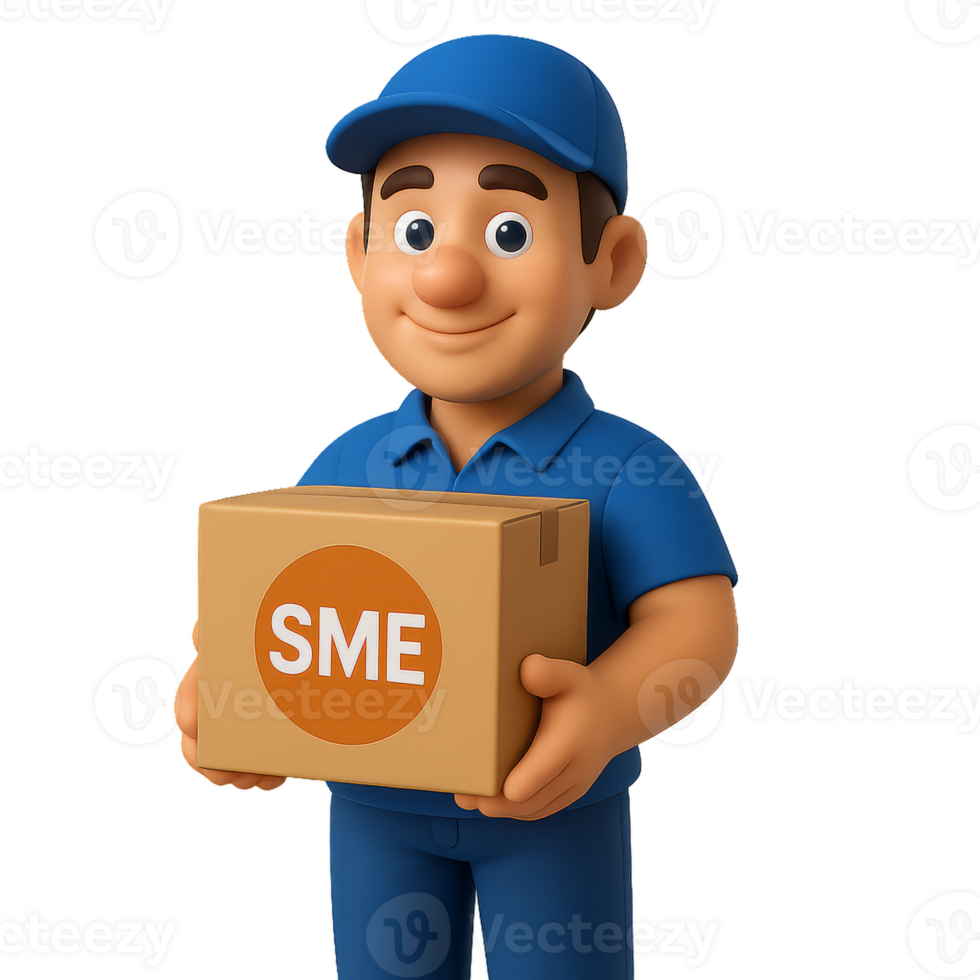 Friendly Delivery Man Holding Box with Simple Design Elements png