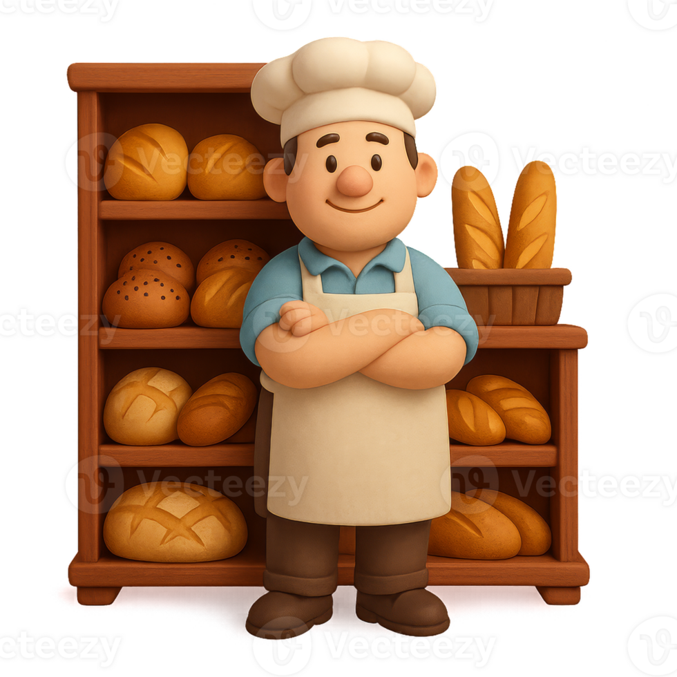 Friendly Bakery Owner Proudly Displaying Freshly Baked Bread png