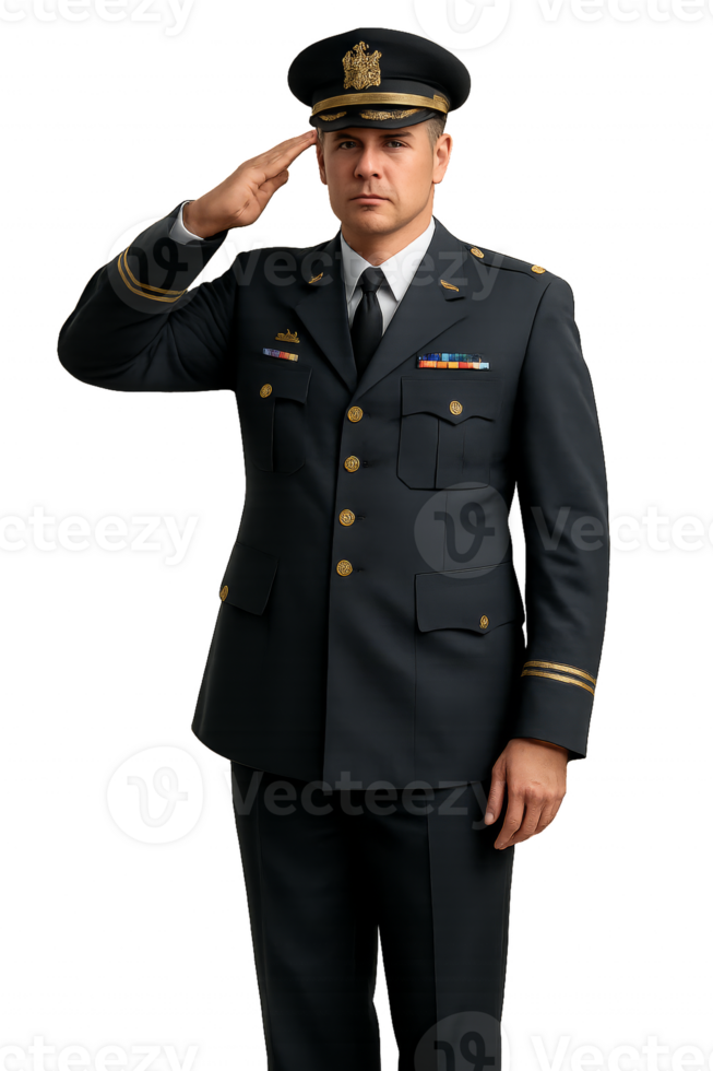 Officer in Uniform Saluting with Respectful Gesture png