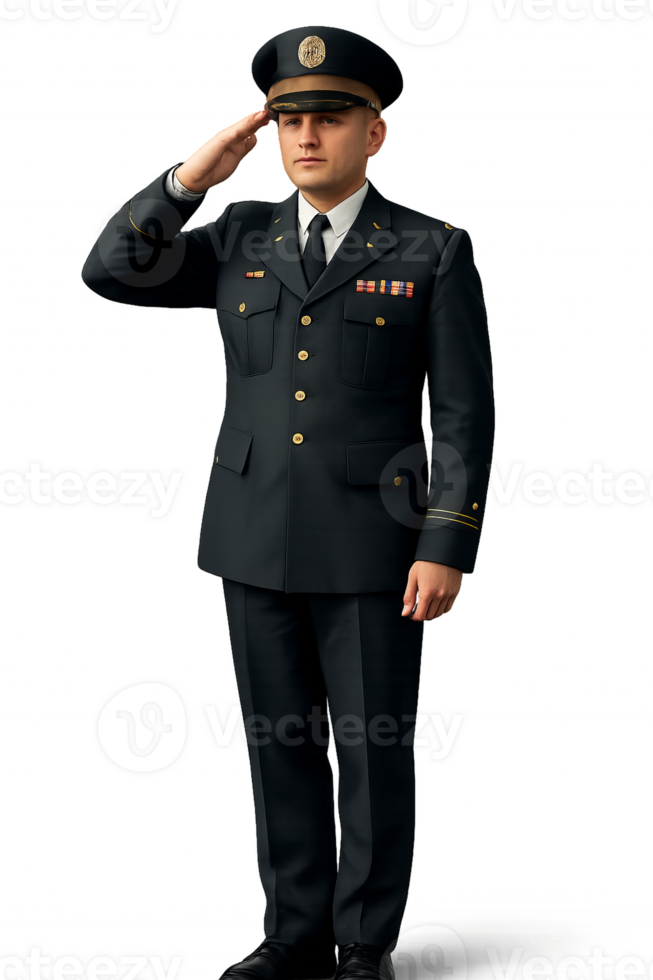 Male Officer in Uniform Saluting with Respect and Authority png
