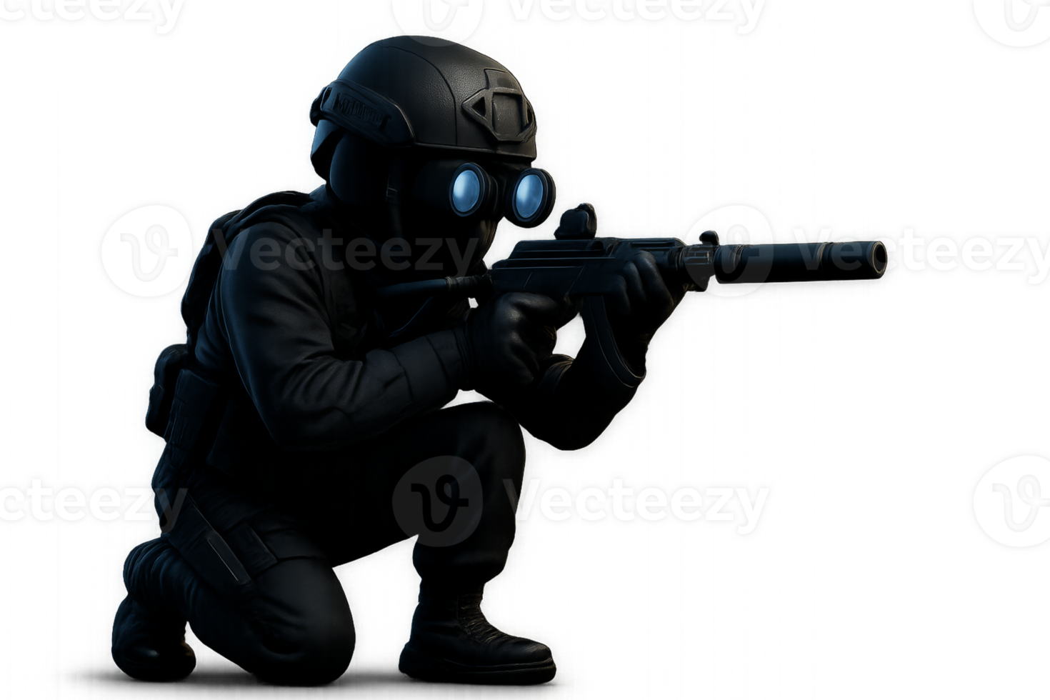 Stealth Specialist in Silhouette Ready for Action on Dark Background png