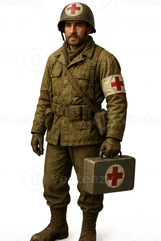 Soldier Medic in Vintage Uniform Holding First Aid Kit png