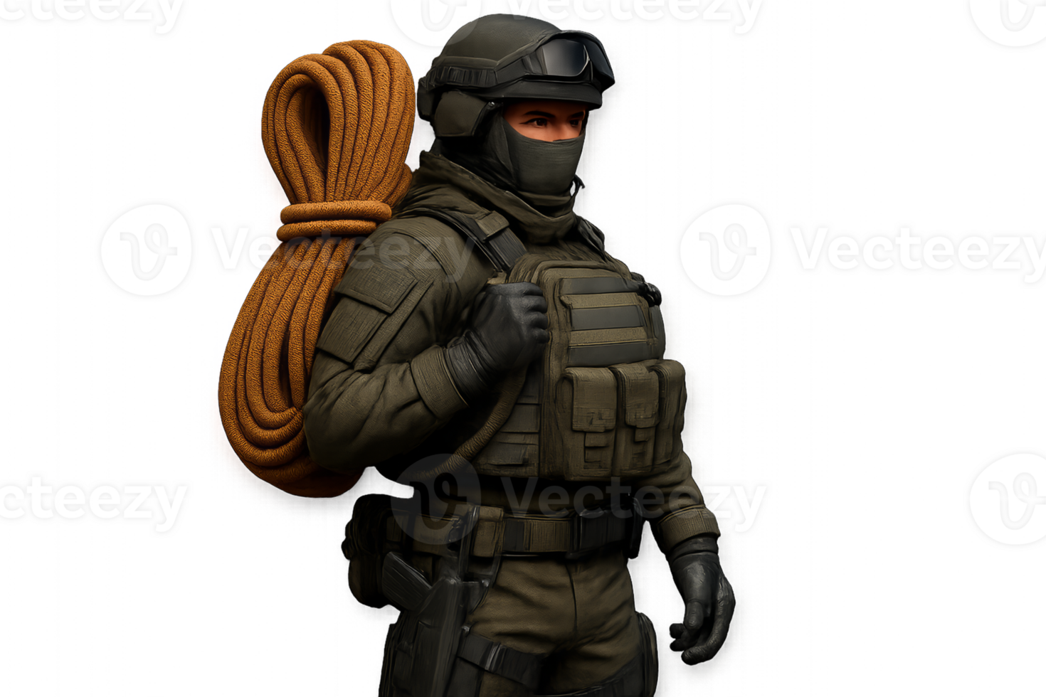 Tactical Rescue Unit Fighter with Rope Gear and Combat Uniform png
