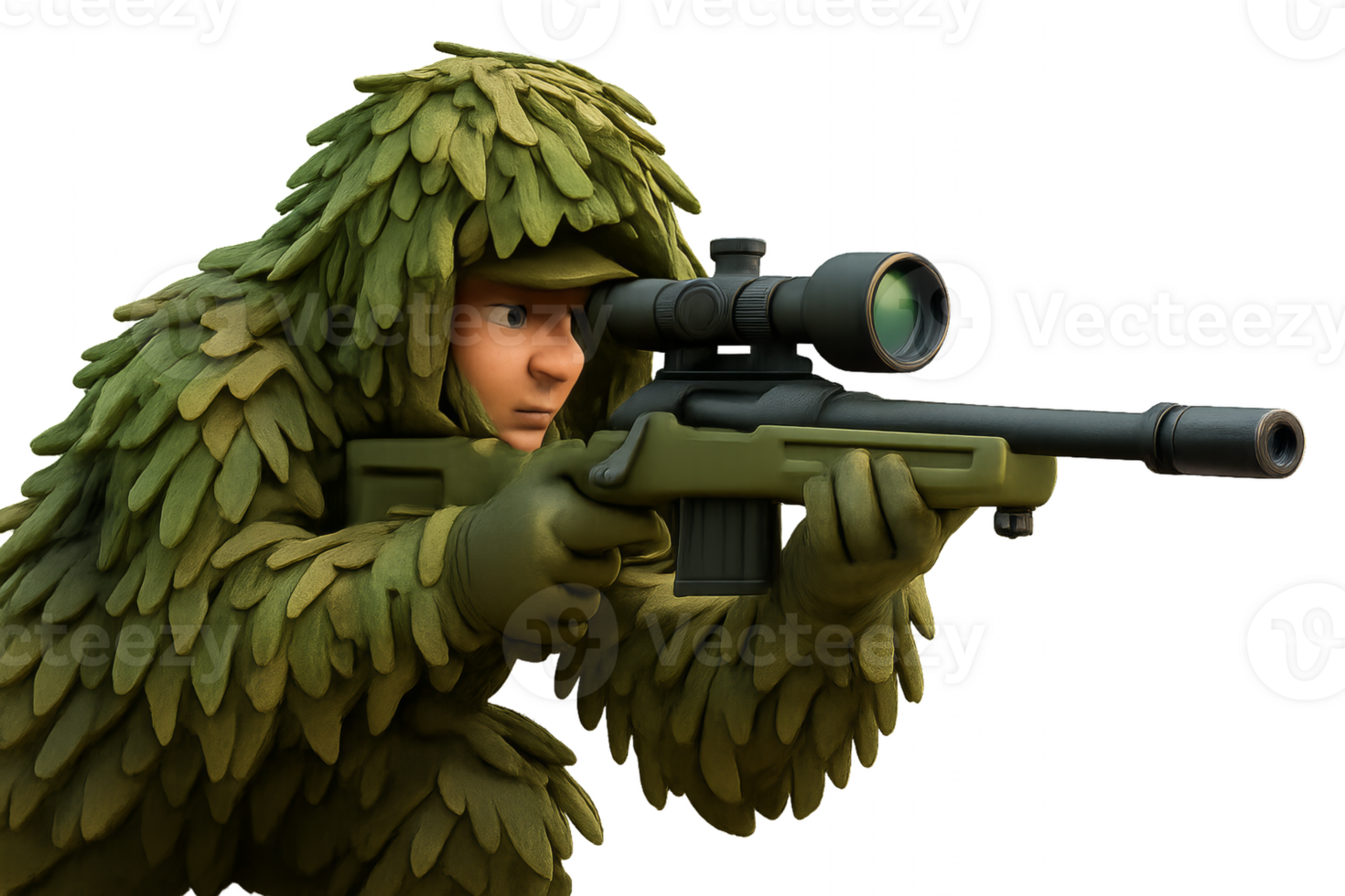 Camouflaged Sniper Aiming with Precision in Natural Environment png
