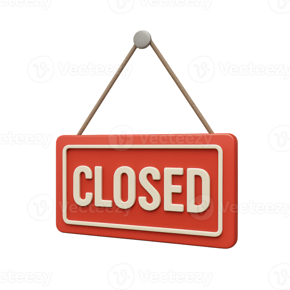 Red Closed Sign with Hanging Rope for Storefront Display png