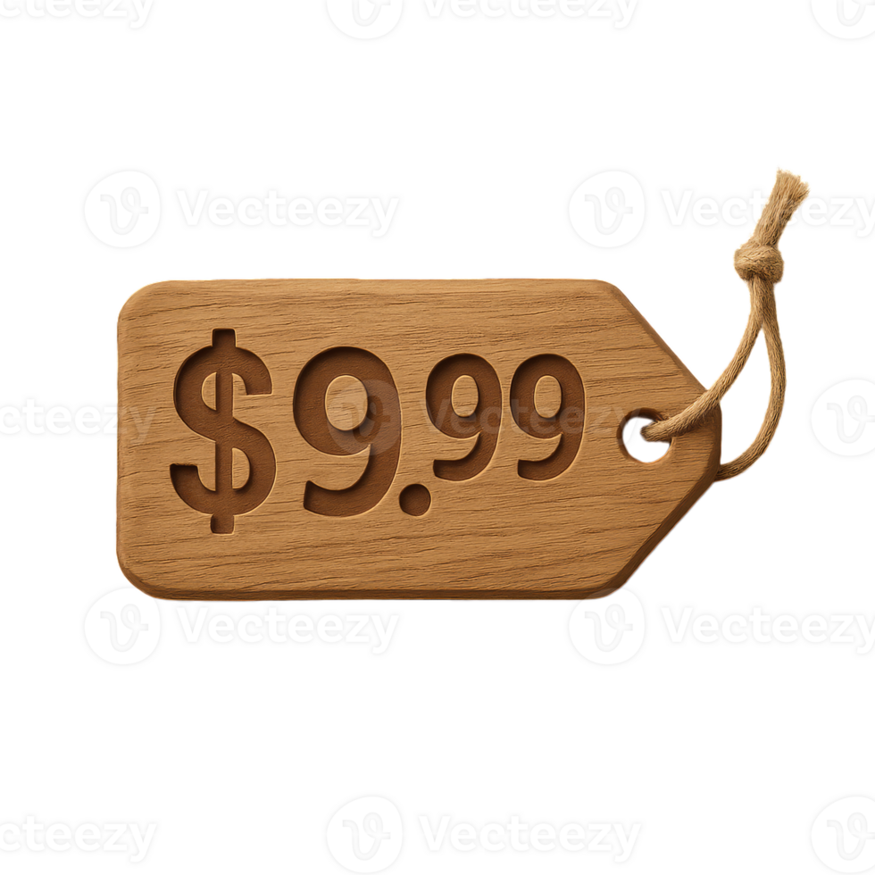 Wooden Price Tag with Numeric Display on Simple Background png