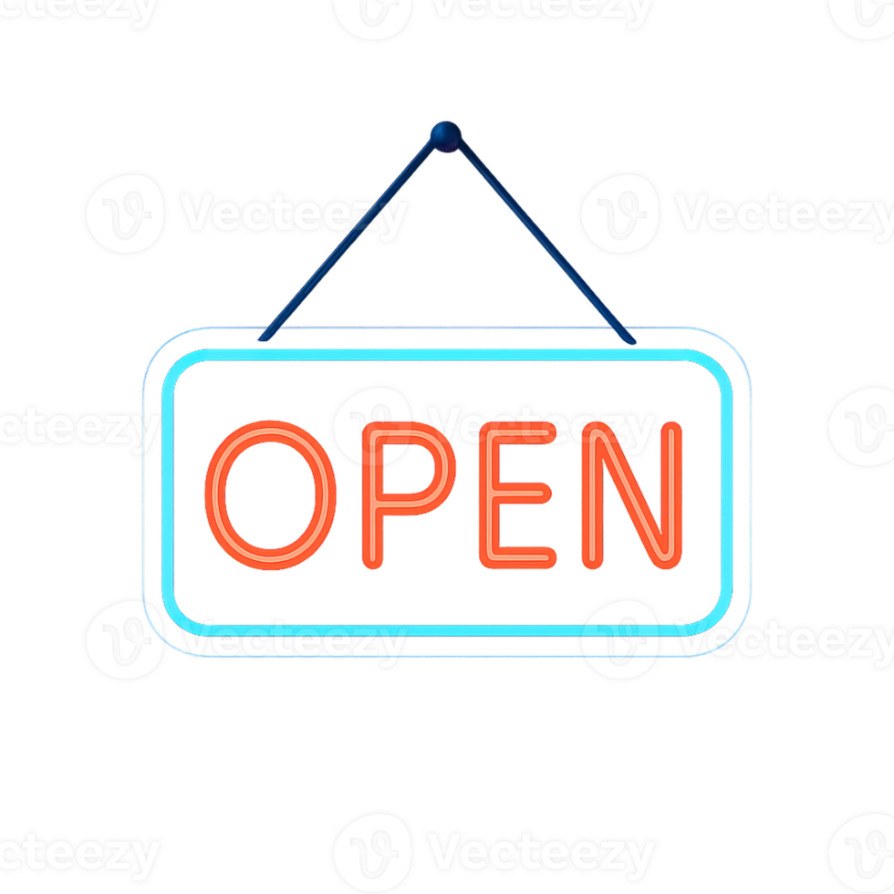 Bright 3D Neon Open Sign in Simple Design for Businesses png