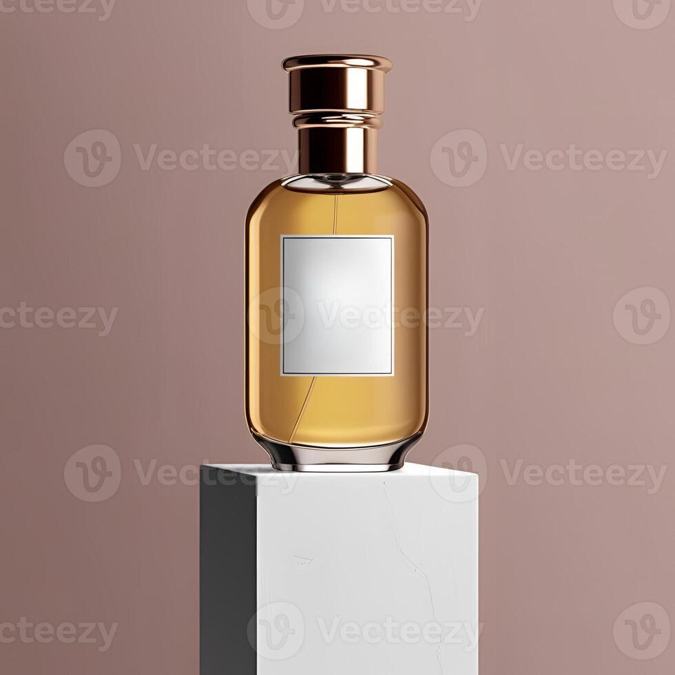 A bottle of perfume on a pedestal photo