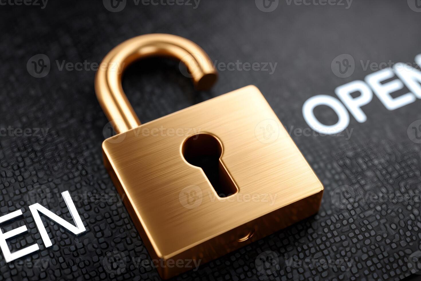 Open padlock on black surface symbolizing security and access photo
