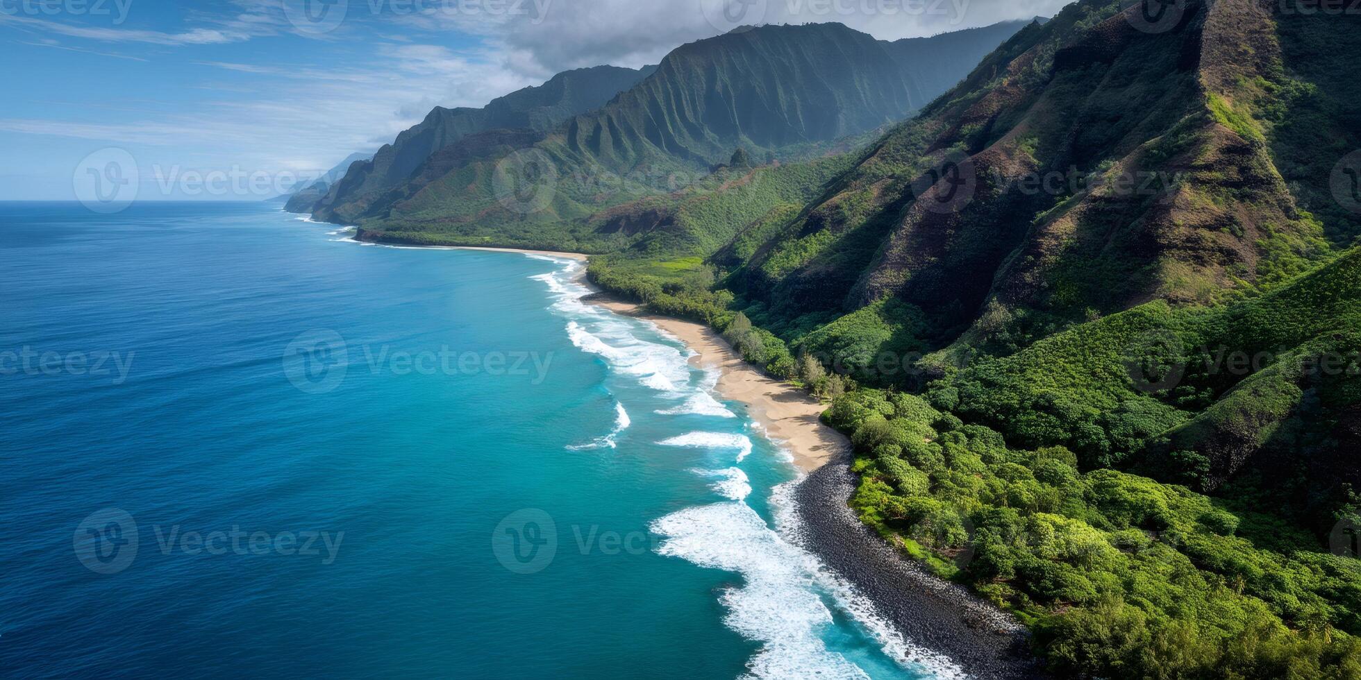 Breathtaking na pali coast state wilderness park kauai hawaii shows majestic cliffs and turquoise water photo