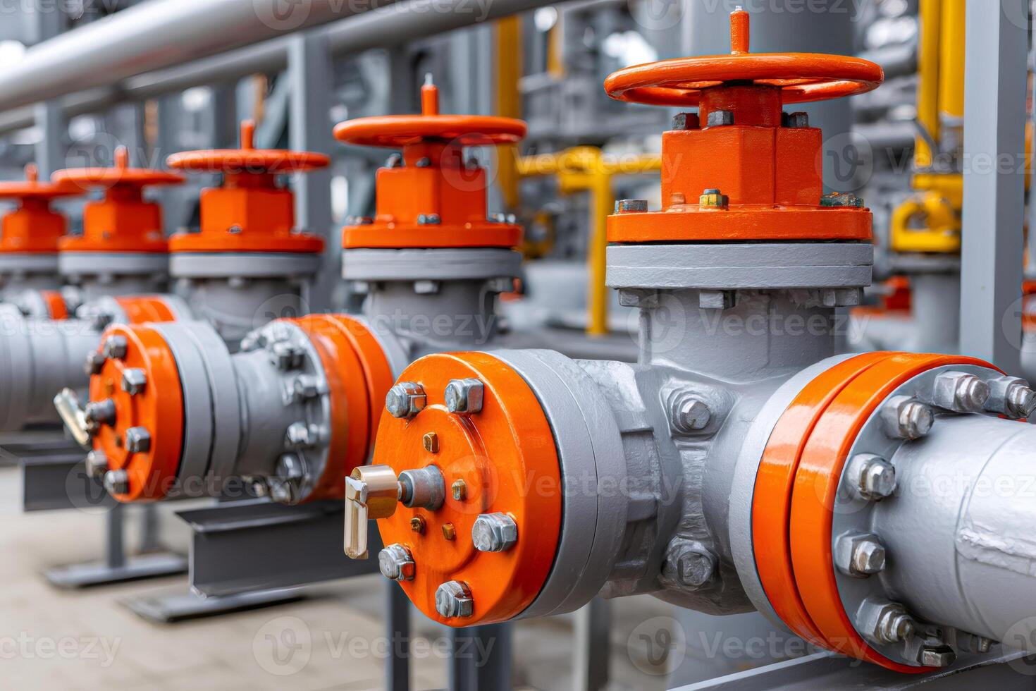 Industrial valves regulating flow in a pipeline network photo