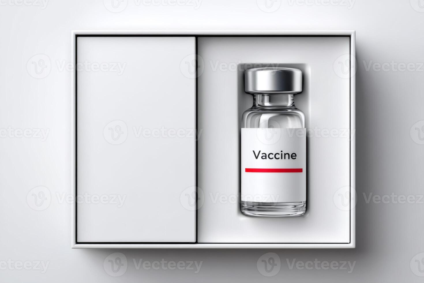 Vaccine vial inside packaging promoting healthcare and disease prevention photo