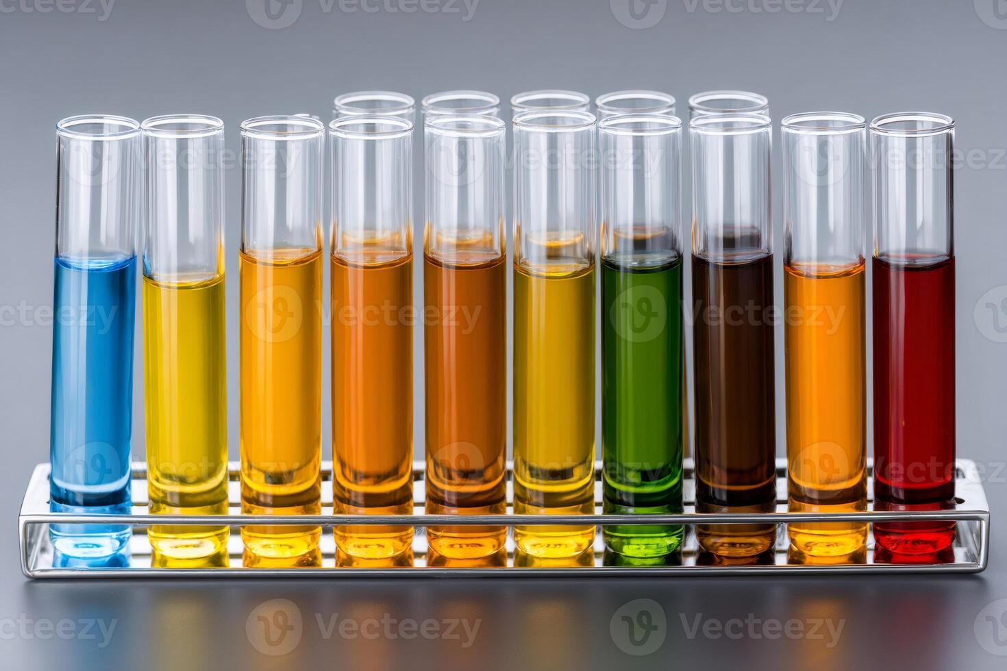 Test tubes showing colorful chemical liquid samples in a laboratory setting photo
