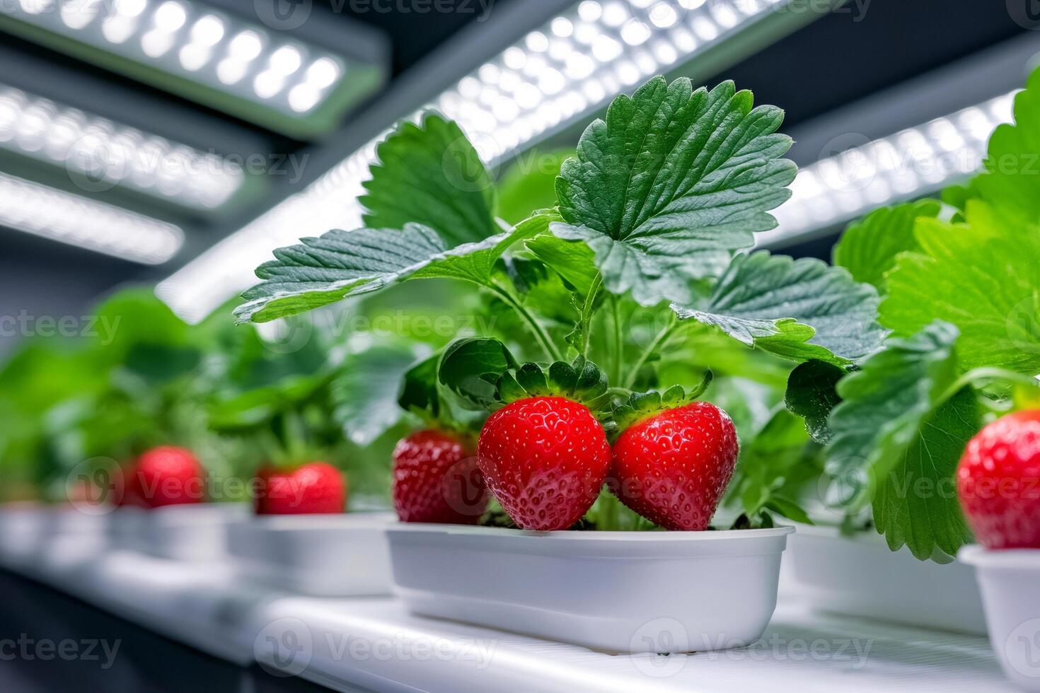 Hydroponic strawberry growing in vertical farming system under led light photo