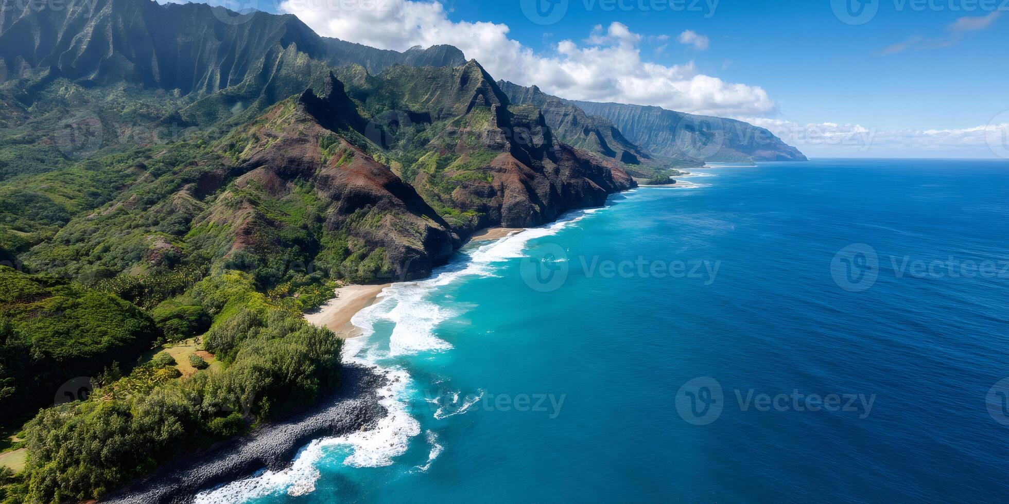 Stunning na pali coast state wilderness park embraces lush green cliffs and turquoise water photo