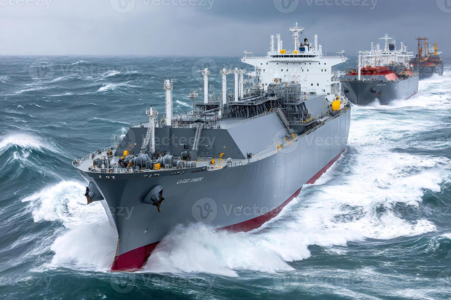 Lng tanker ship sailing in rough seas during a storm photo