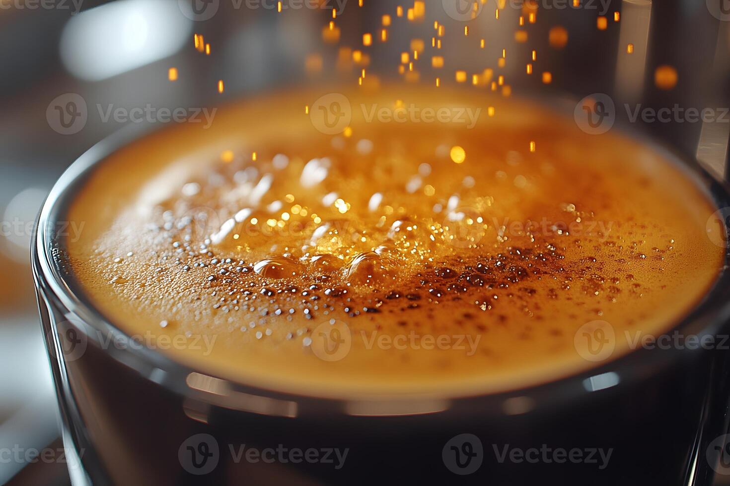 Rich Aroma of Freshly Brewed Coffee with Golden Espresso Crema photo