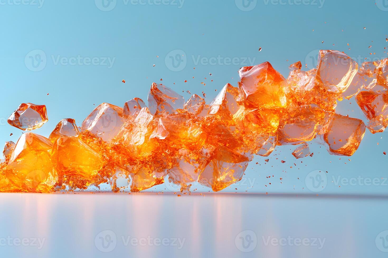 Abstract Explosion of Orange Crystal Shards Against Blue Background for Dynamic Design photo