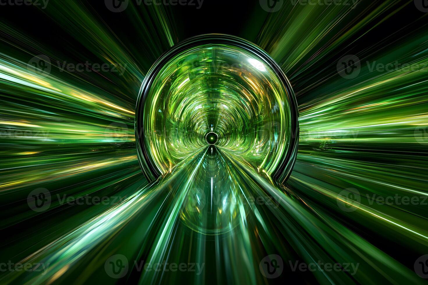Futuristic Green Light Tunnel with Dynamic Abstract Patterns for Digital Art and Design Projects photo