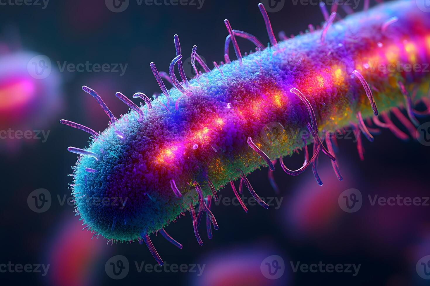 Colorful Microscopic View of Bacterium for Science and Education photo