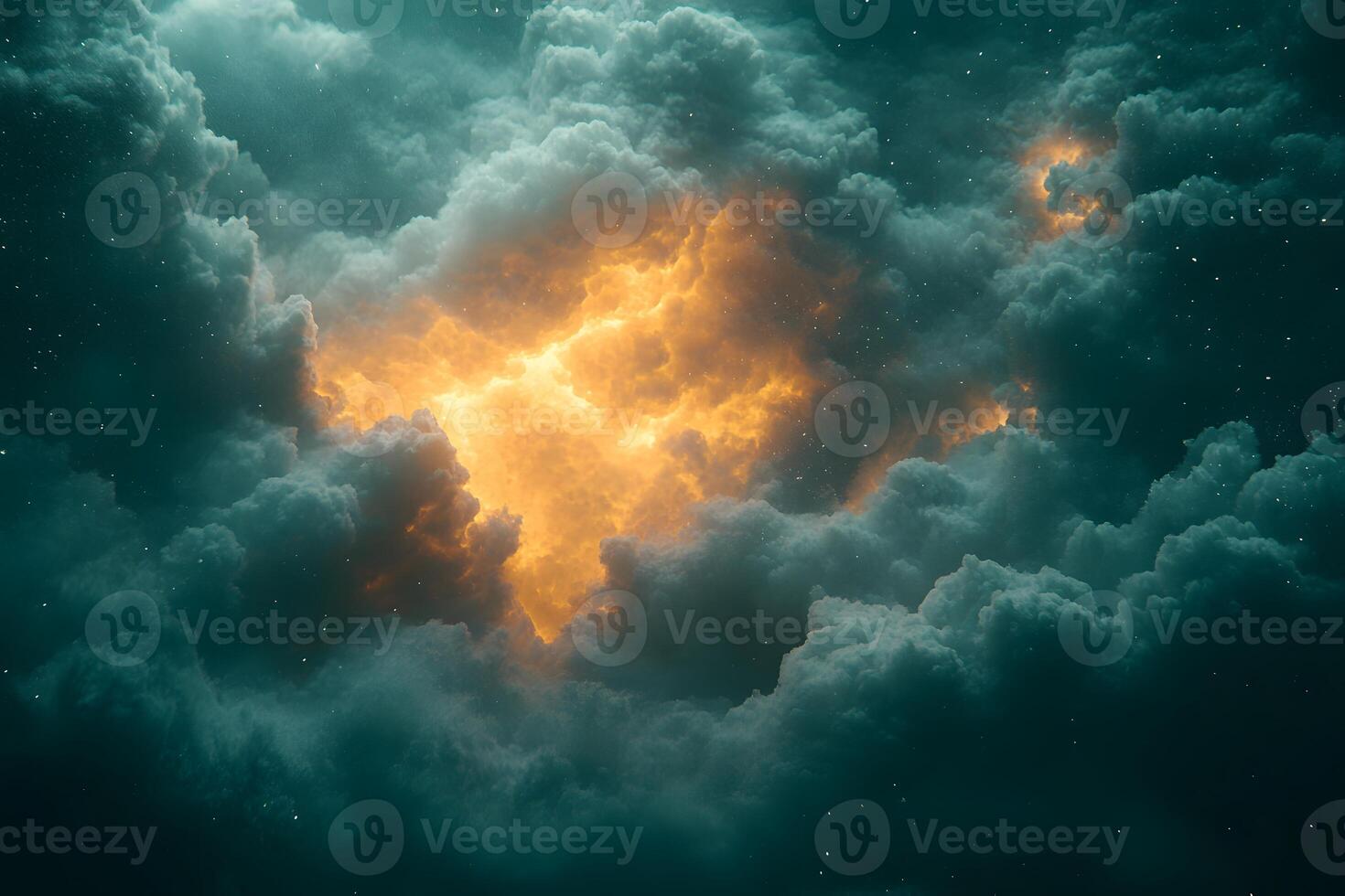Dramatic Cosmic Scene with Glowing Clouds and Fiery Light photo