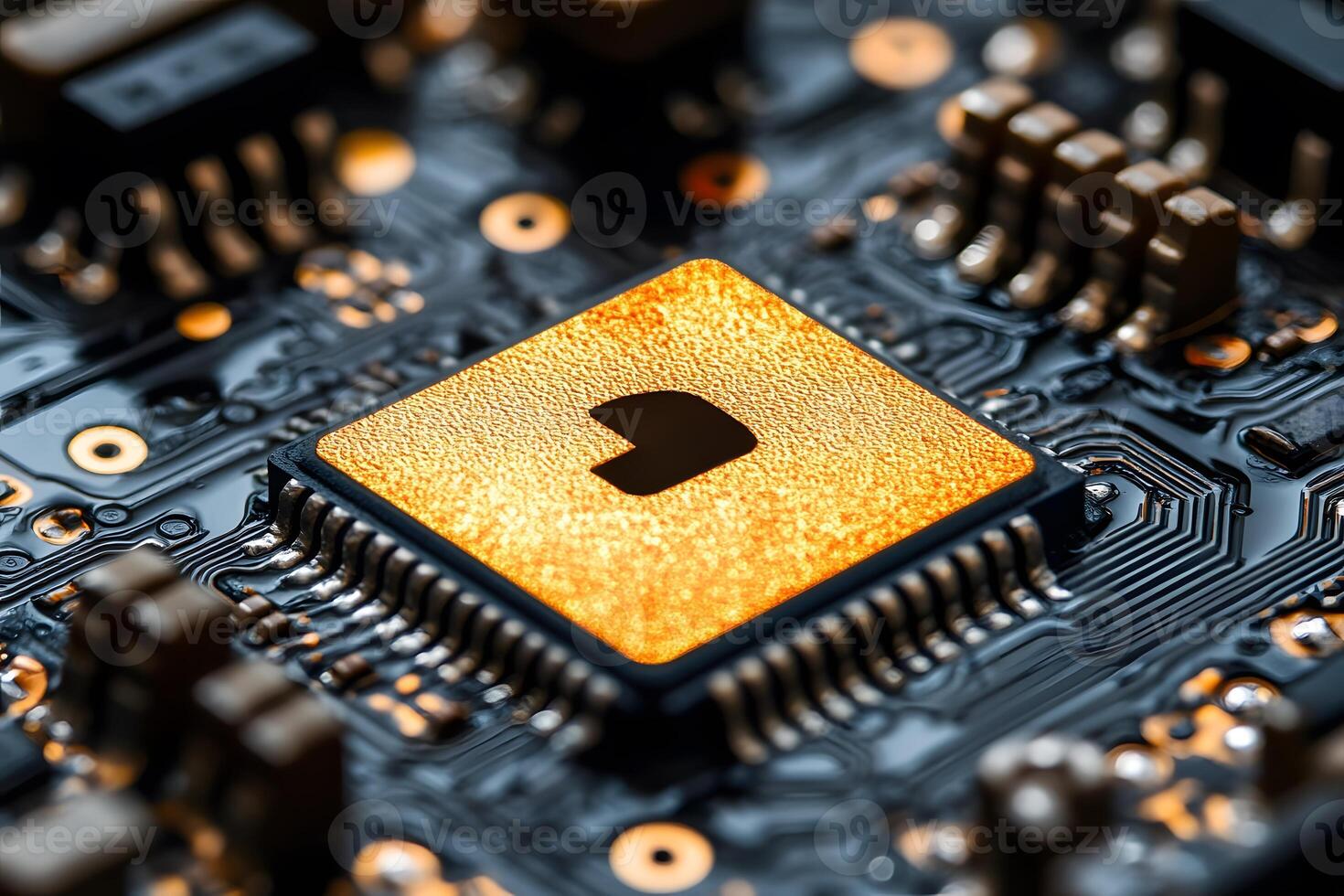 Close-up of the motherboard with the chip. photo