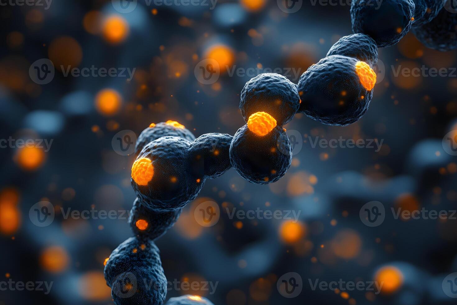 Abstract Molecular Structure with Glowing Nodes in a Dark Background photo