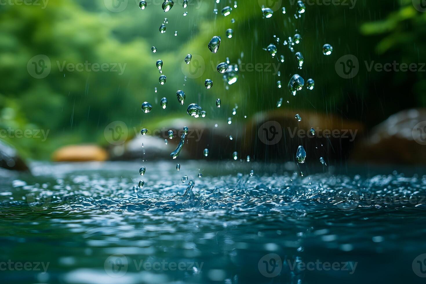 Tranquil Nature Scene with Water Droplets in a Serene Forest Setting photo