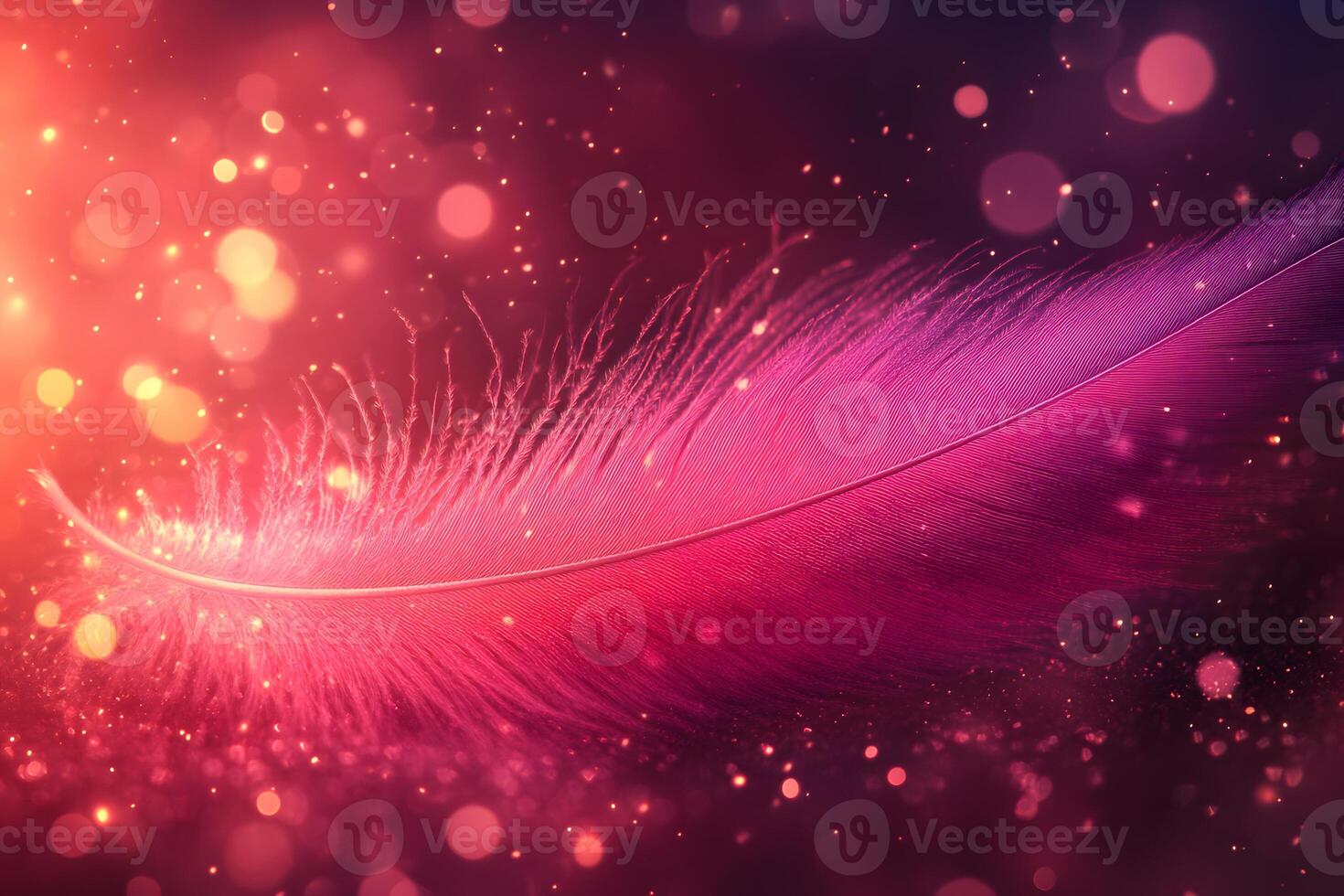 Enchanted Pink Feather with Glittering Bokeh for Elegant Designs photo