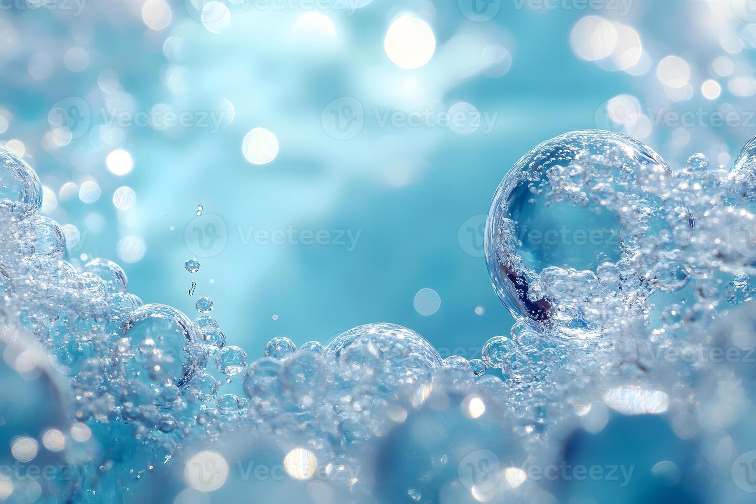 Abstract Close-Up of Blue Water Bubbles for Creative Backgrounds and Designs photo