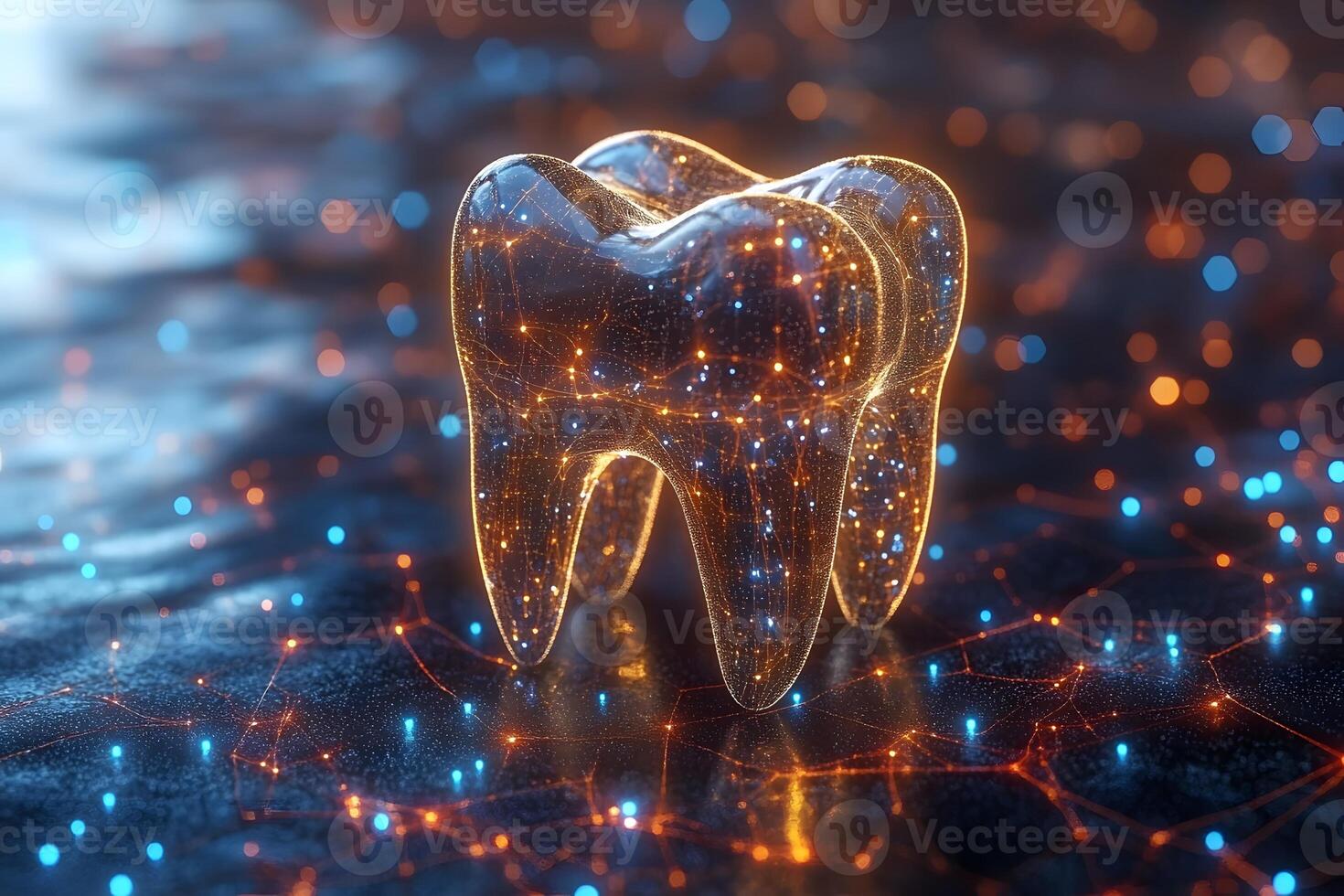 Futuristic Tooth with Digital Network Interface for Dentistry and Technology Concepts photo