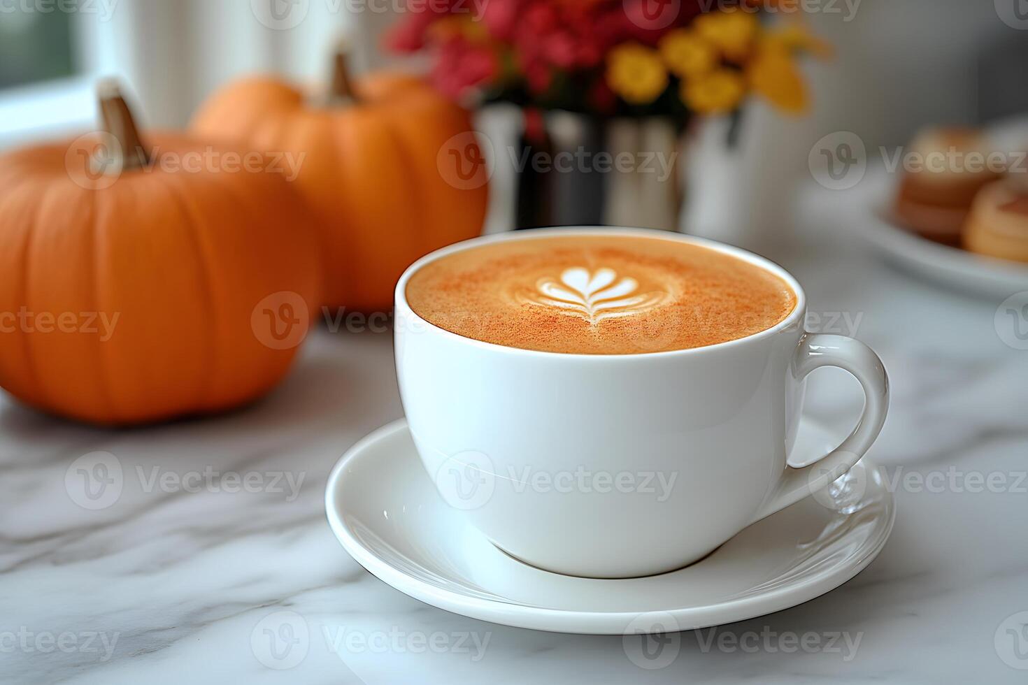 Autumn Pumpkin Spice Latte with Latte Art for Cozy Seasonal Celebrations photo