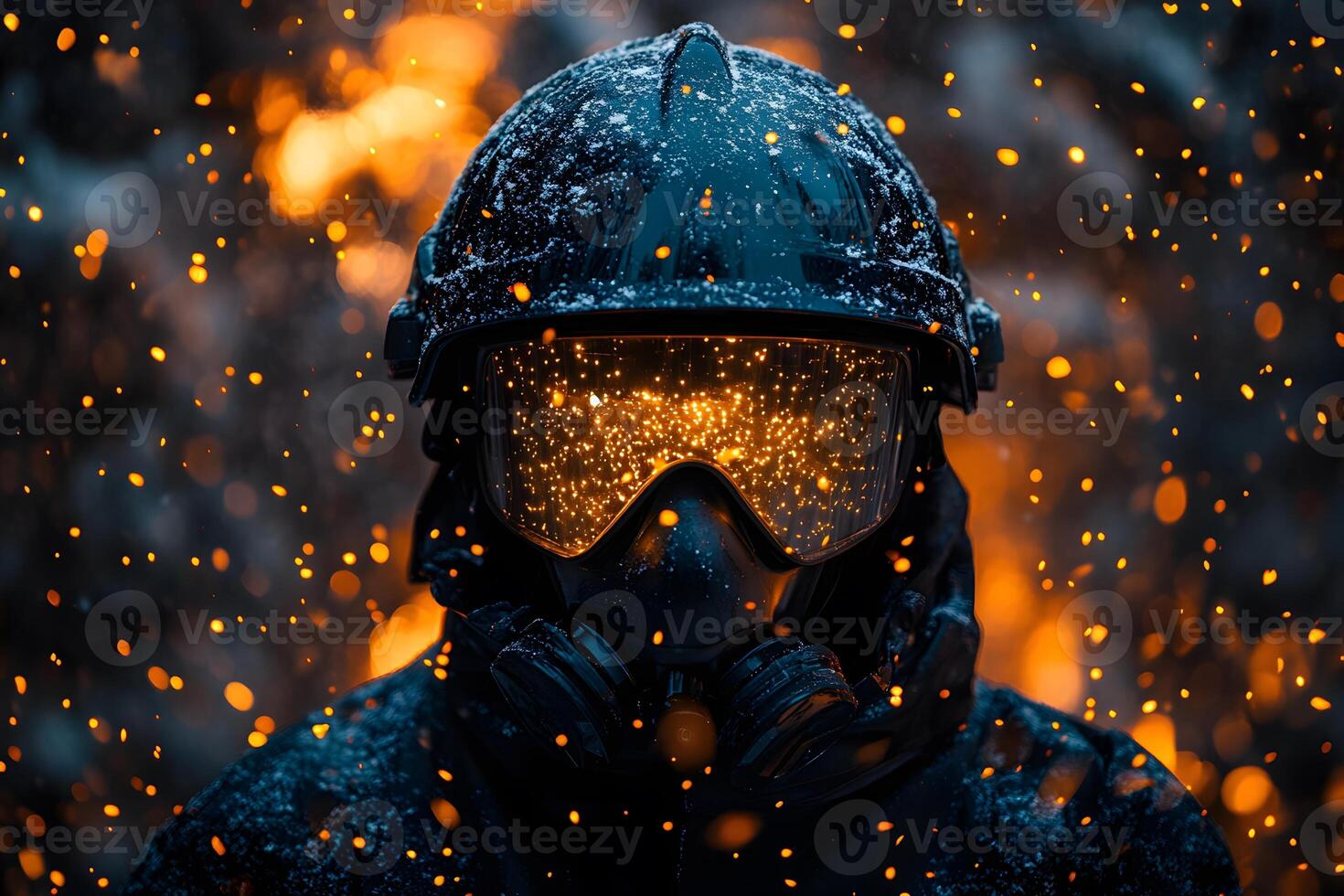 Futuristic Firefighter Gear in Action Amidst Embers for Emergency Response Design photo