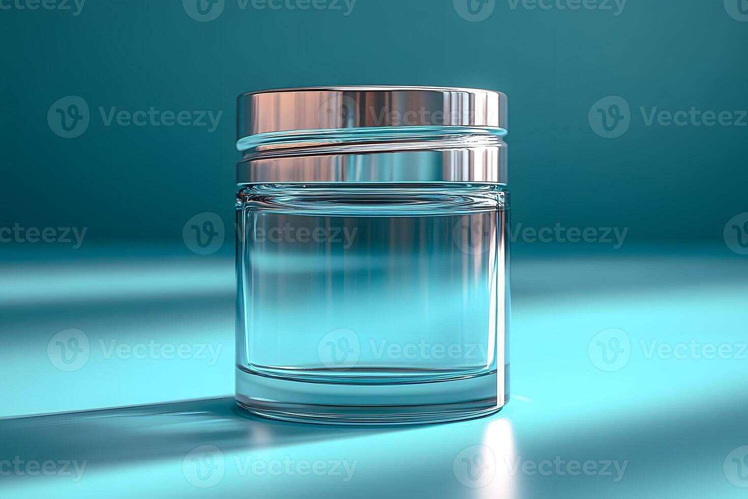 Elegant Glass Jar on Aqua Surface for Cosmetic Product Design photo