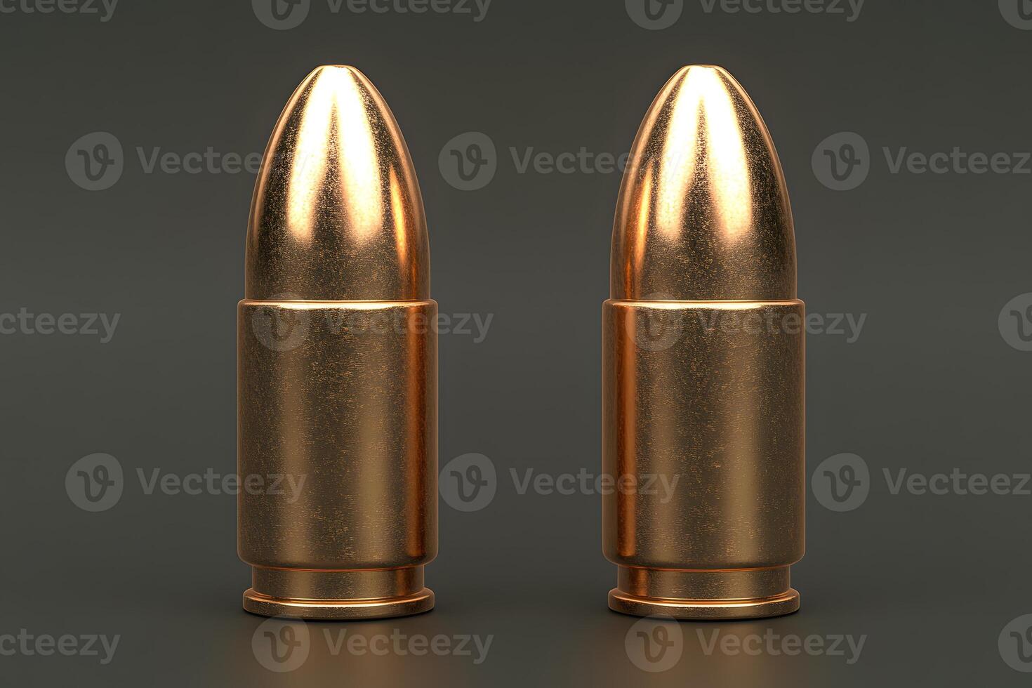 Close-Up of Two Shiny Brass Bullets on Dark Background for Ammunition Concept photo