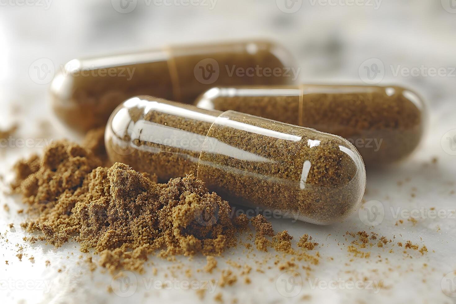 Herbal Supplement Capsules on Marble Surface for Alternative Medicine and Wellness photo