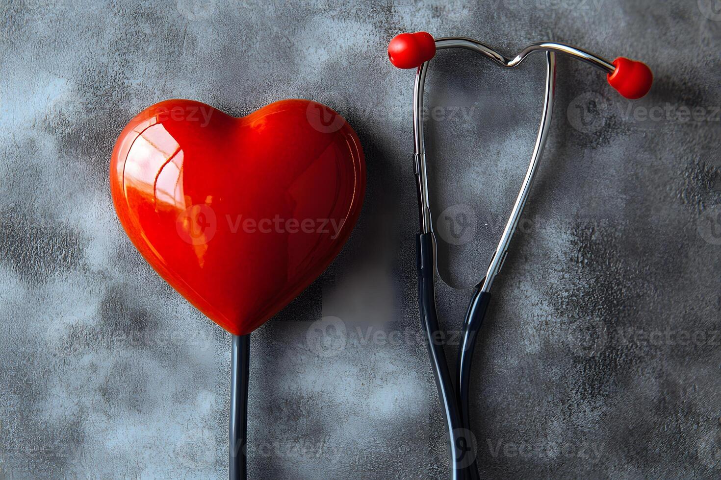 Heart Health Concept with Red Heart and Stethoscope on Textured Background photo