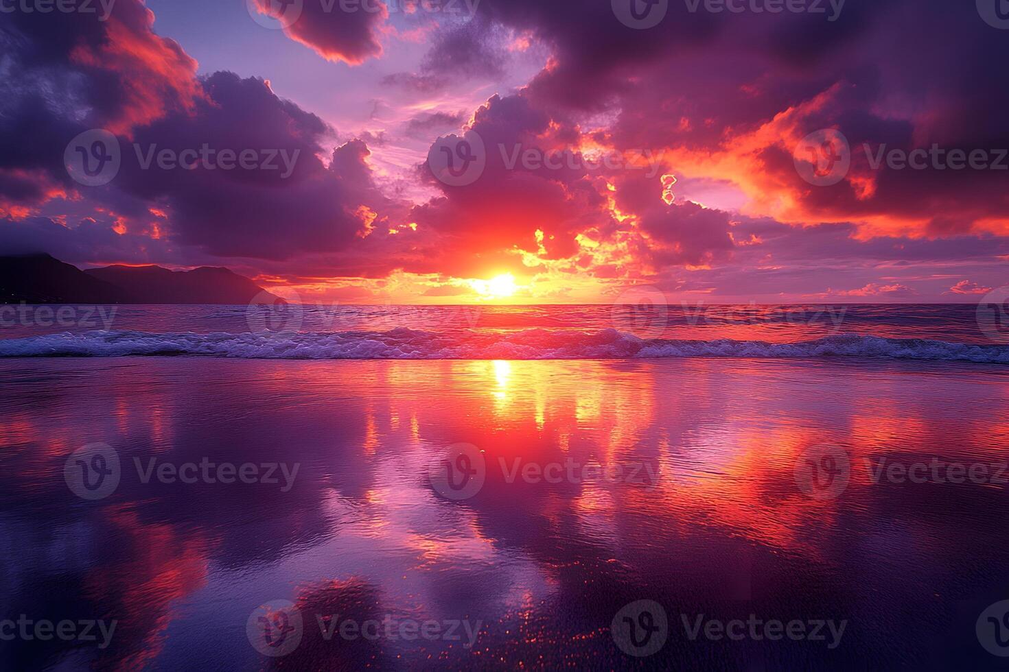 Breathtaking Sunset Over Ocean with Vibrant Colors and Reflections for Tranquil Design photo