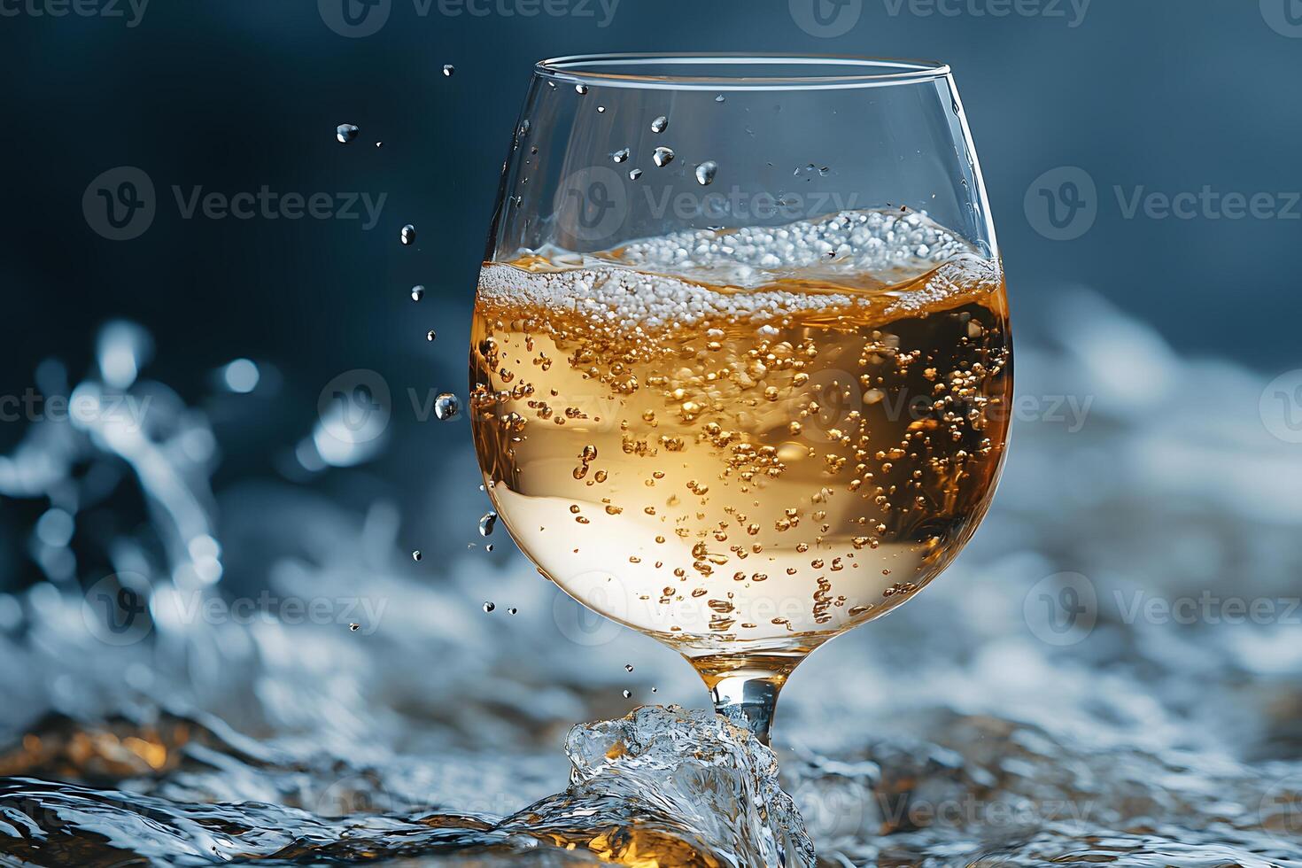Sparkling Wine Glass with Bubbles in Motion for Refreshing Beverage Concept photo