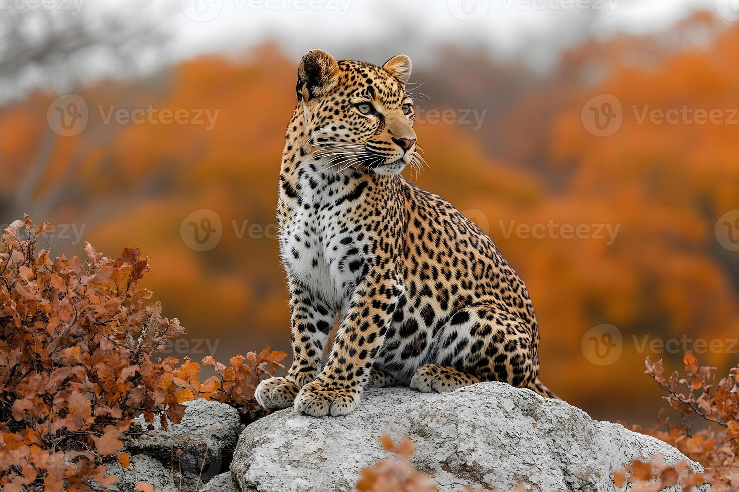 Majestic Leopard in Autumn Landscape Wildlife Photography for Nature Enthusiasts photo
