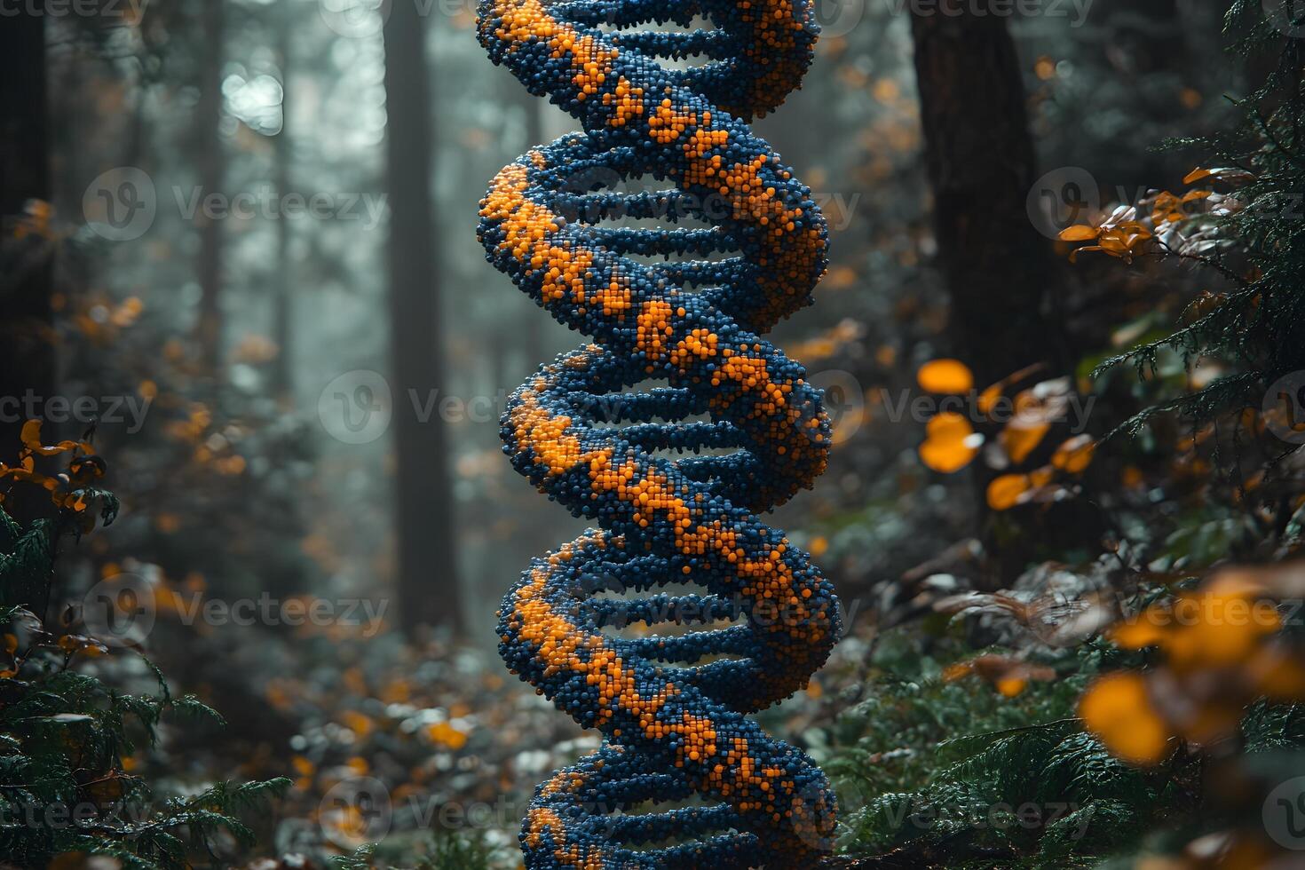 Nature-Inspired DNA Helix in Mystical Forest Setting for Scientific Exploration photo