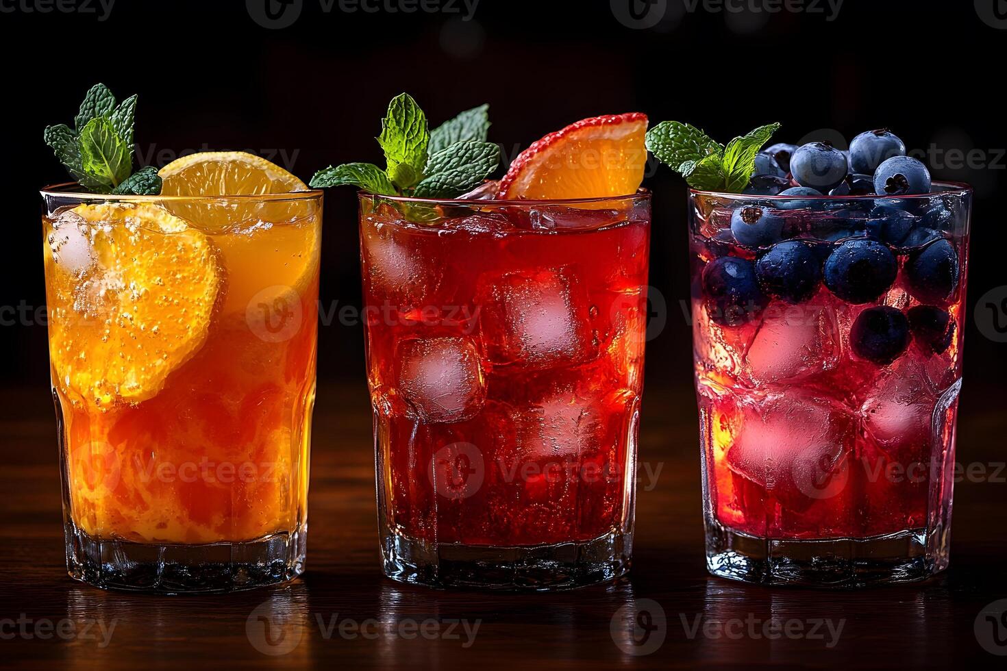 Refreshing Citrus and Berry Cocktails with Ice and Mint Garnish for Summer Celebrations photo