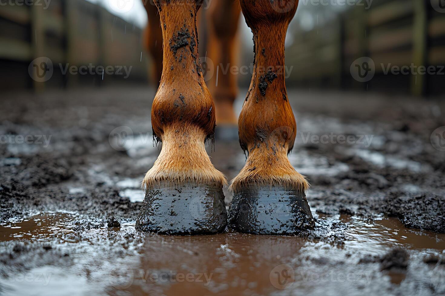 Horses Hooves on Muddy Terrain - Equine Care and Adventure in Rainy Weather photo