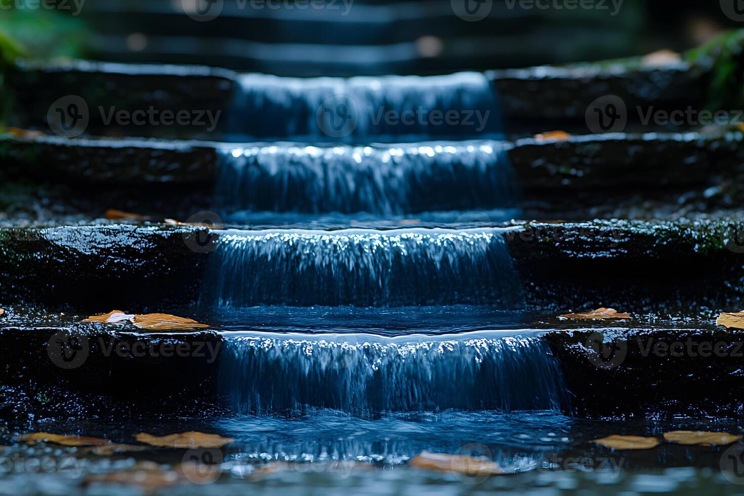 Tranquil Waterfall Cascade in Forest Setting for Nature Meditation and Relaxation Themes photo