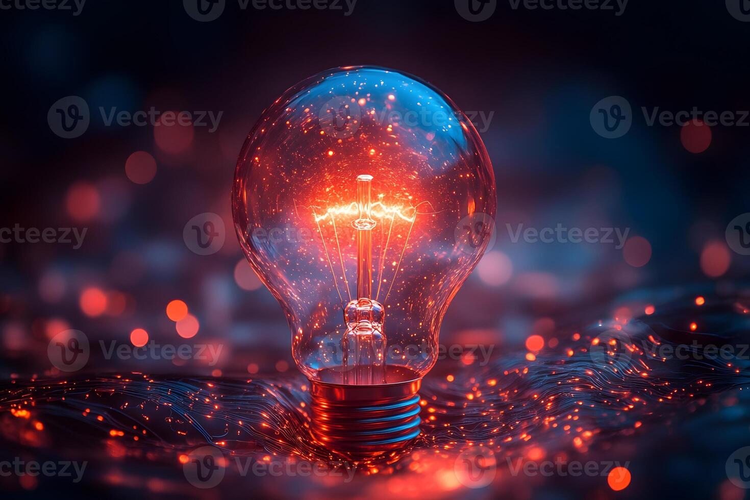 Innovative Technology Concept with Illuminated Light Bulb and Futuristic Glow photo