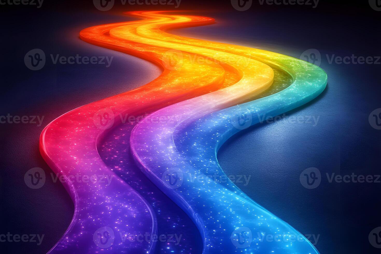 Vivid Neon Rainbow Path with Sparkling Lights for Futuristic Design and Creative Projects photo