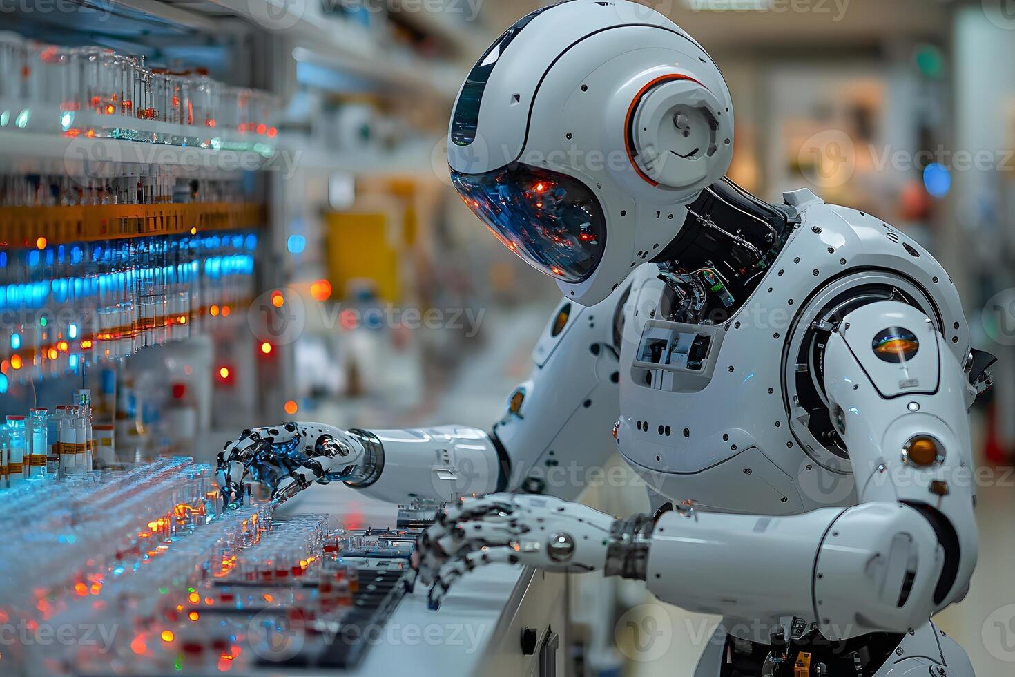 Futuristic AI Robot Conducting Experiments in Advanced Laboratory Setting photo