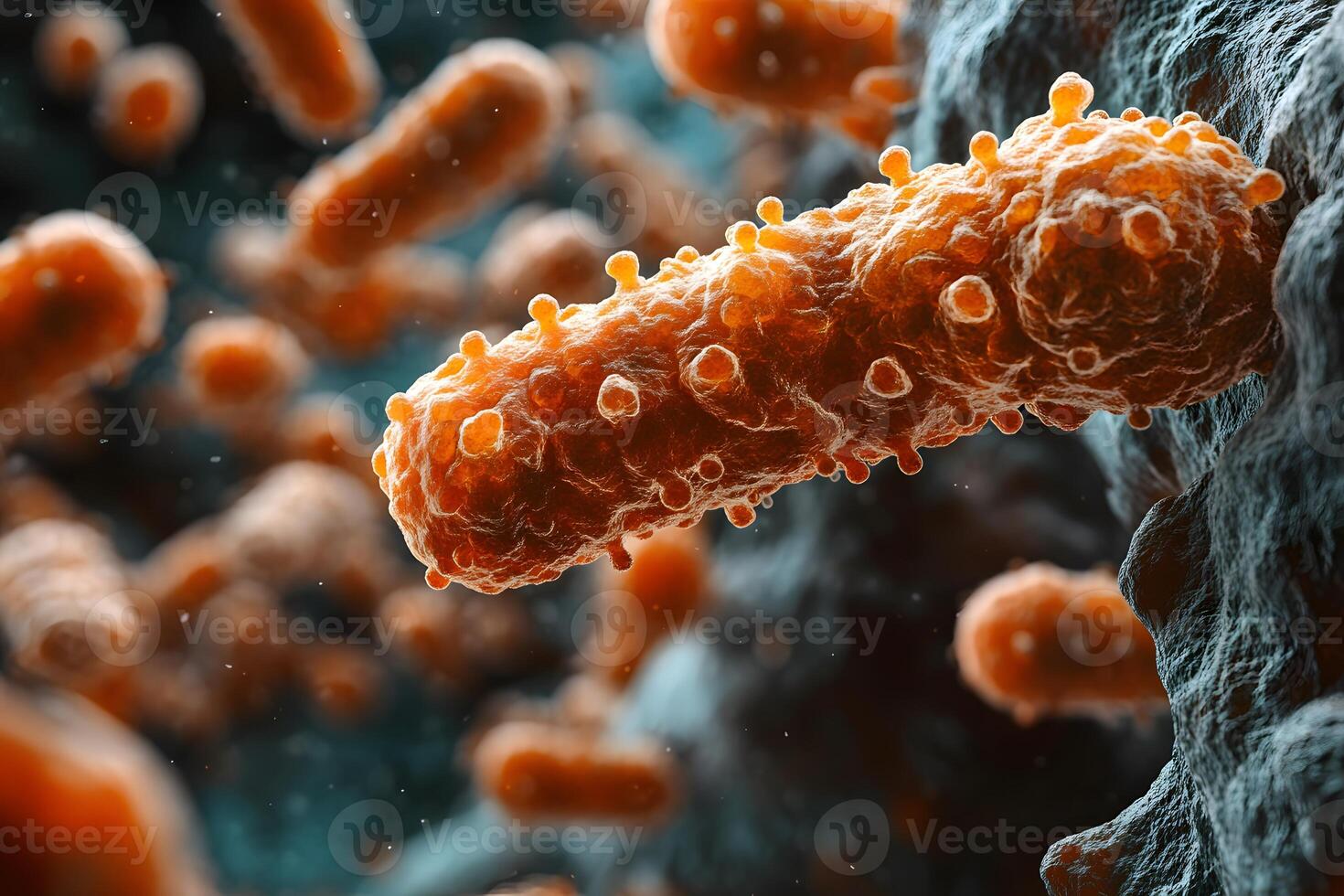 Microscopic View of Bacteria with Orange Cell Structure for Scientific Study and Research photo