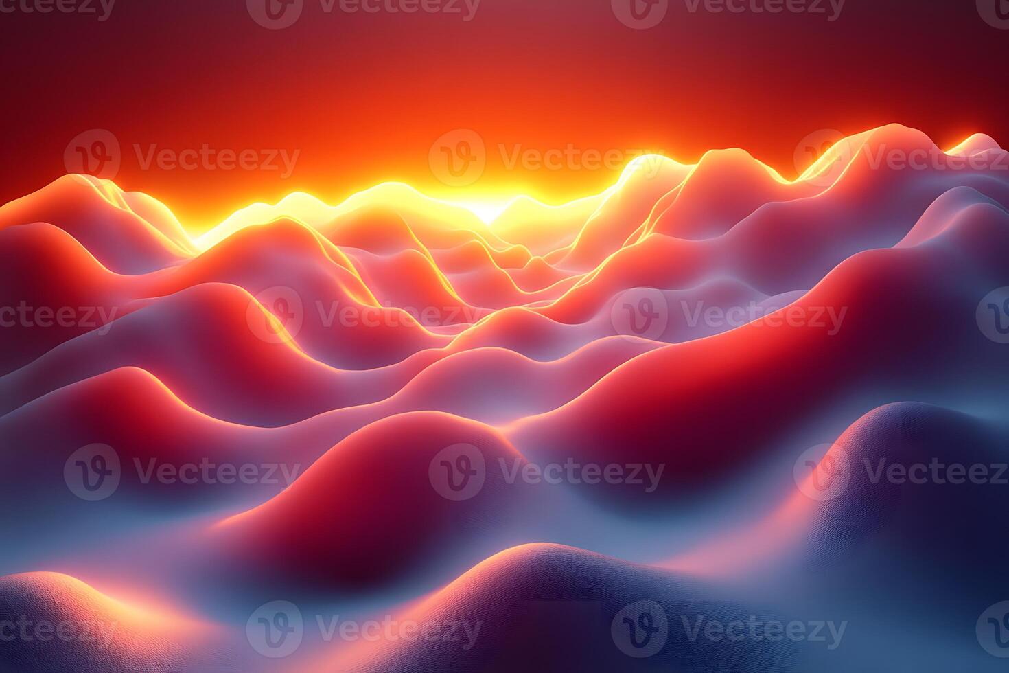 Abstract Sunset Over Surreal Rolling Hills Landscape Design for Posters and Backgrounds photo