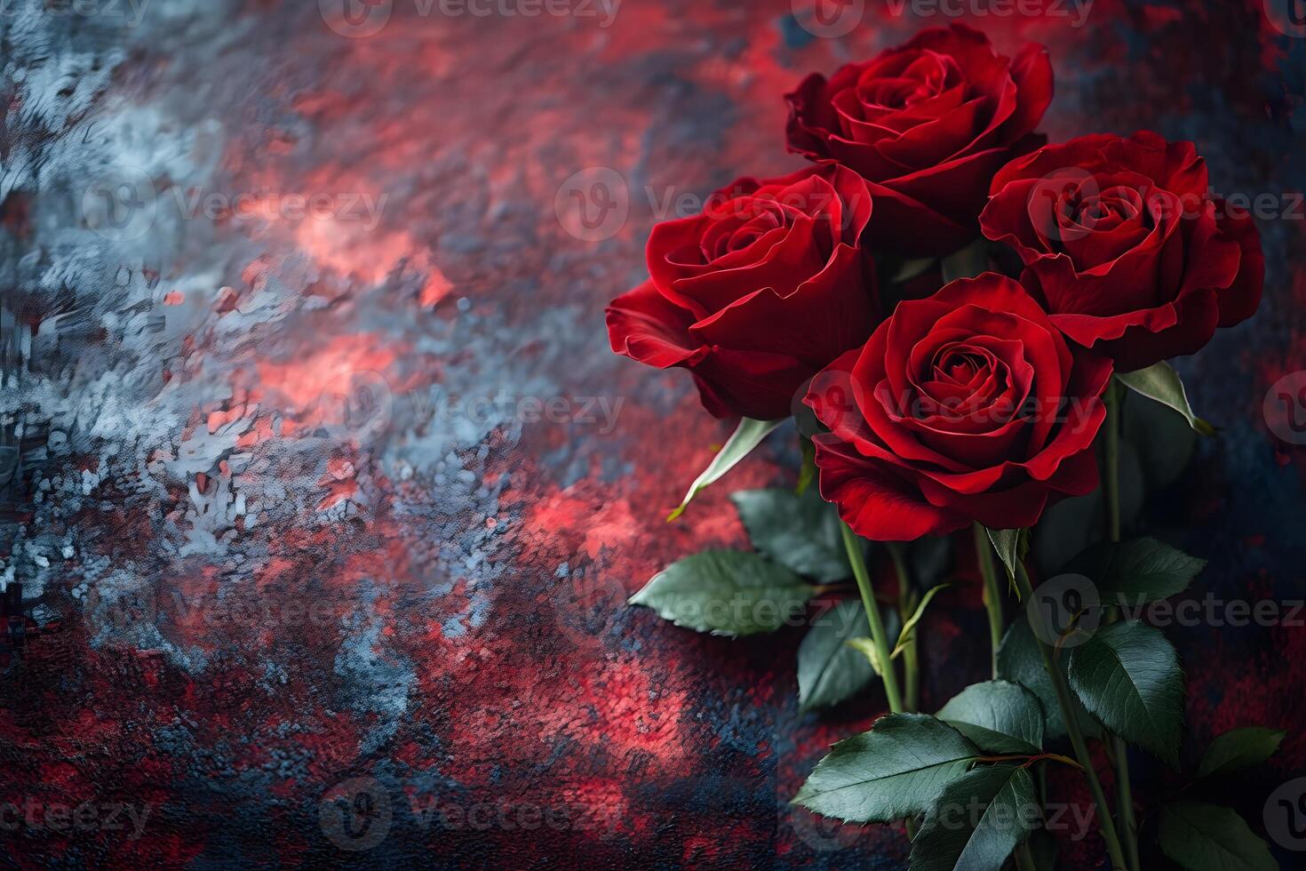 Romantic Red Roses Against Abstract Textured Background for Elegant Floral Design photo